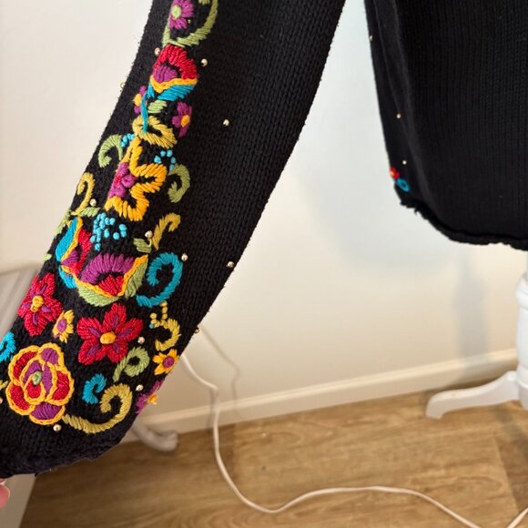 Vintage Gantos Embroidered Beaded Longline Tunic Sweater Cotton Blend Size M - Picture 3 of 6